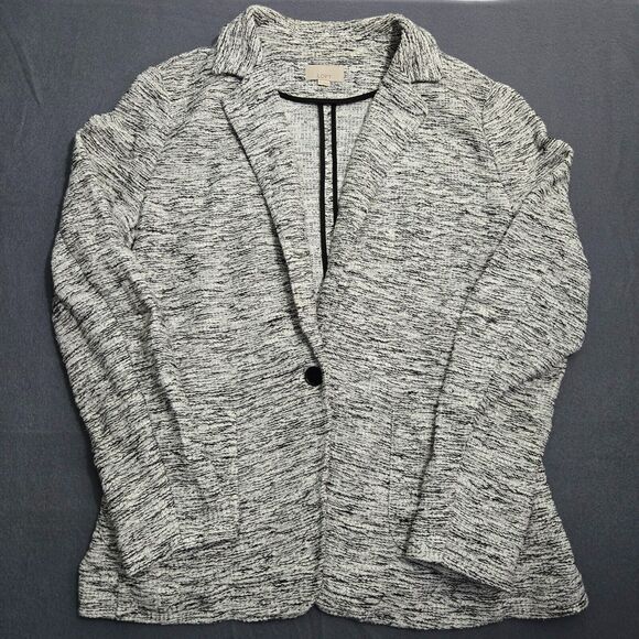 LOFT Women 10 Black Marbled One Button Notched Blazer Jacket - Picture 1 of 10